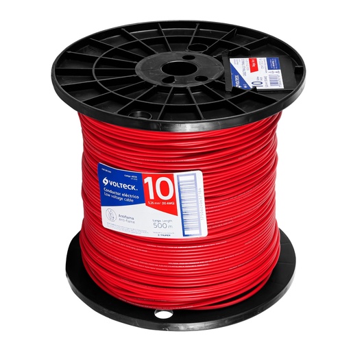 [40126] Metro de cable THHW-LS 10 AWG rojo en carrete de 500 m