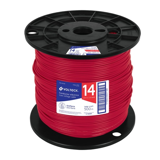 [40124] Metro de cable THHW-LS 14 AWG rojo en carrete de 500 m