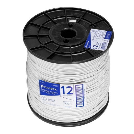 [40113] Metro de cable THHW-LS 12 AWG blanco en carrete de 500 m