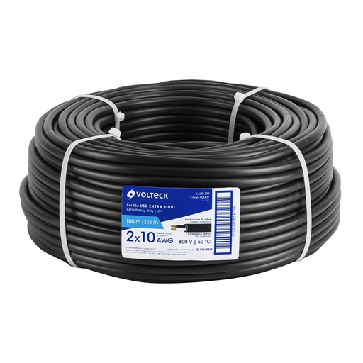 [40002] Metro de cable uso extra rudo 2 x 10 AWG en rollo de 100 m