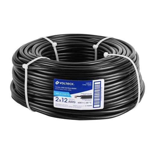 [40003] Metro de cable uso extra rudo 2 x 12 AWG en rollo de 100 m