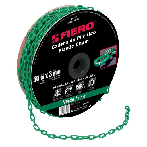 [44164] Metro de cadena de 3 mm de plástico verde, carrete de 50 m