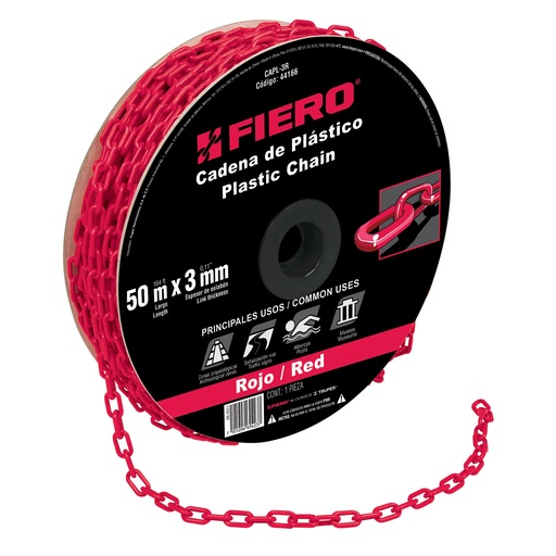 [44166] Metro de cadena de 3 mm de plástico roja, carrete de 50 m