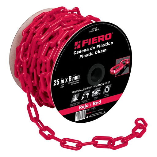 [44186] Metro de cadena de 8 mm de plástico roja, carrete de 25 m