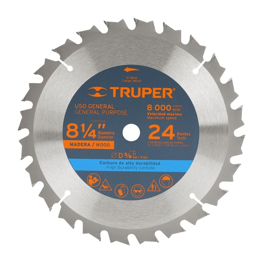 [18302] Disco sierra 8-1/4' para madera, 24 dientes centro 5/8'