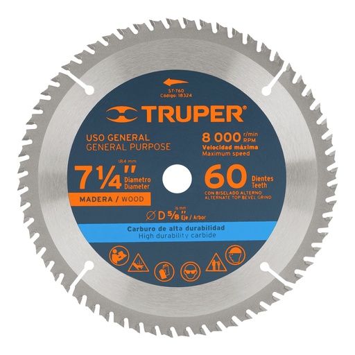 [18324] Disco sierra 7- 1/4' para madera, 60 dientes centro 5/8'