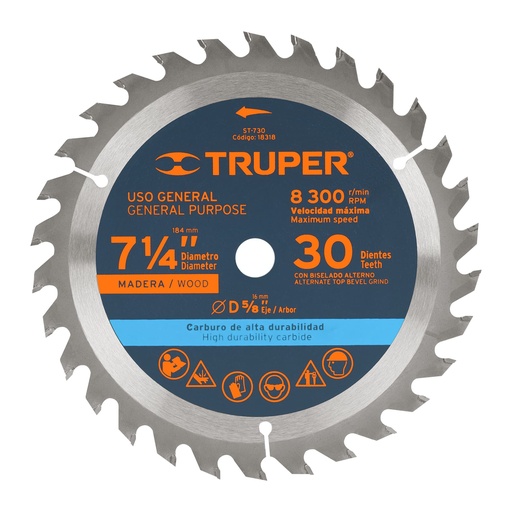 [18318] Disco sierra 7- 1/4' para madera, 30 dientes centro 5/8'