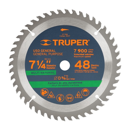 [18317] Disco sierra 7-1/4' multimaterial, 48 dientes centro 5/8'