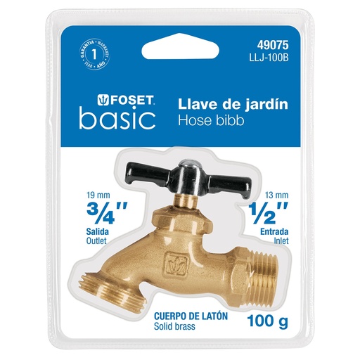[49075] Llave para manguera, latón, 100 gr, 1/2',blister,Foset Basic