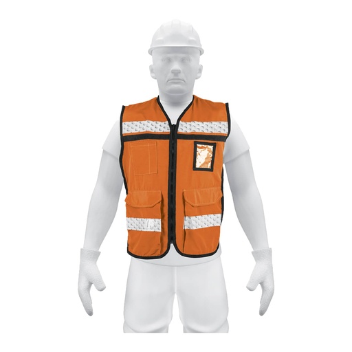 [14669] Chaleco brigadista con cintas reflejantes, color naranja