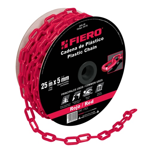 [44176] Metro de cadena de 5 mm de plástico roja, carrete de 25 m