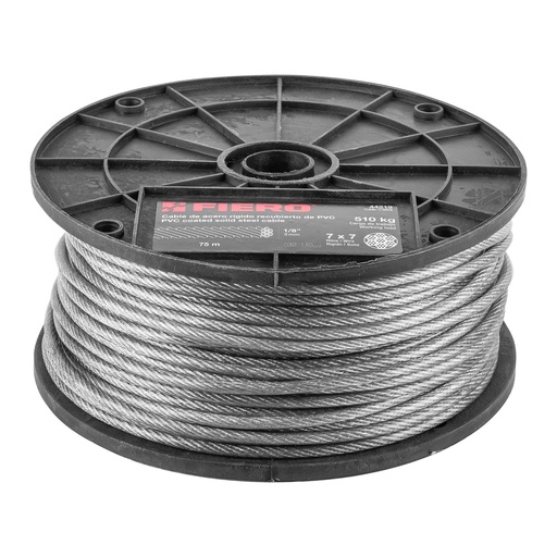 [44219] Metro de cable rígido 1/8' acero 7x7 recubierto PVC, 75 m