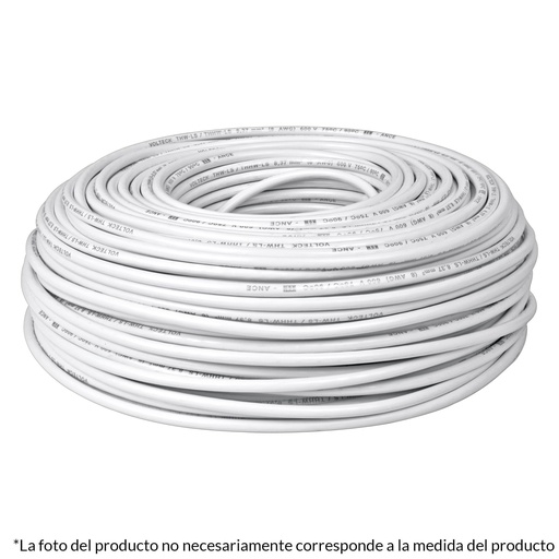 [40204] Rollo de 100 metros de cable THW CCA 8 AWG blanco, Basic